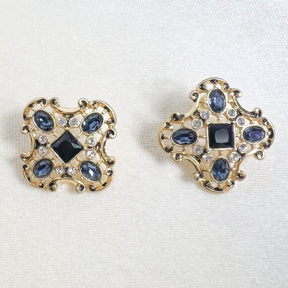 Vintage Sapphire Earrings, Blue Gemstone Earrings, Bridal Crystal Earrings, Gift - Picture 8 of 11